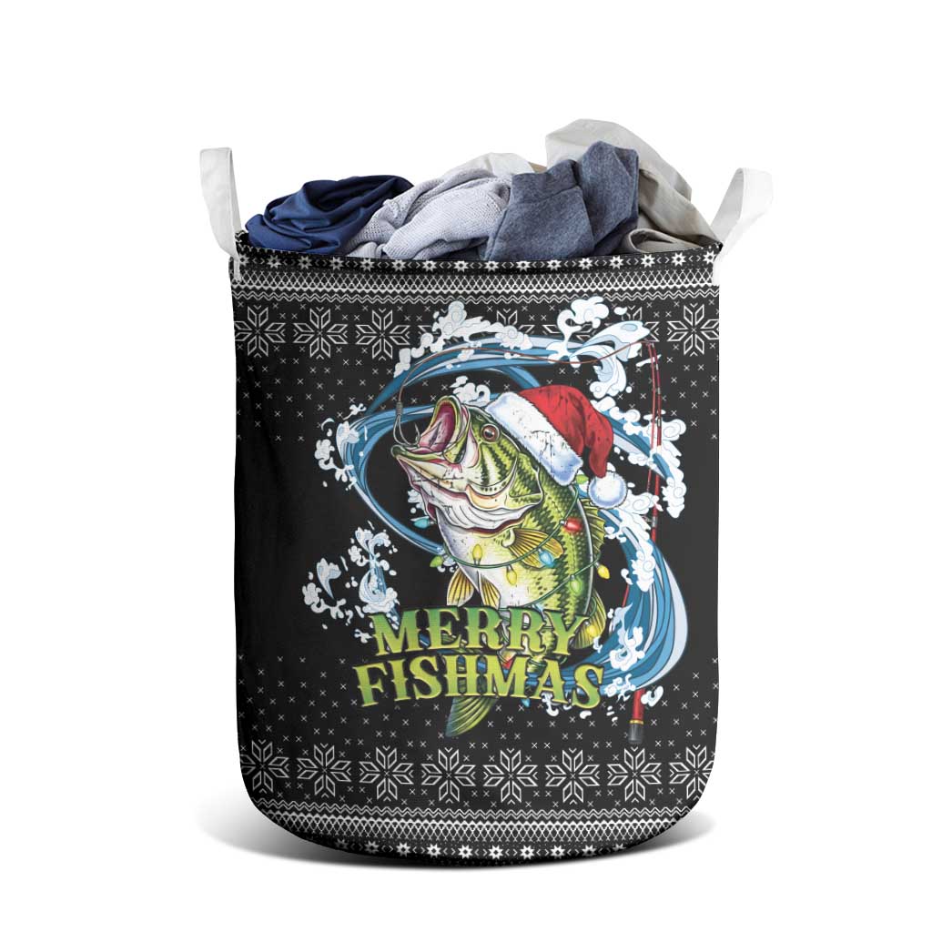 Funny Fishmas Bass Laundry Basket Fish Santa Hat Christmas Vibes - Wonder Print Shop