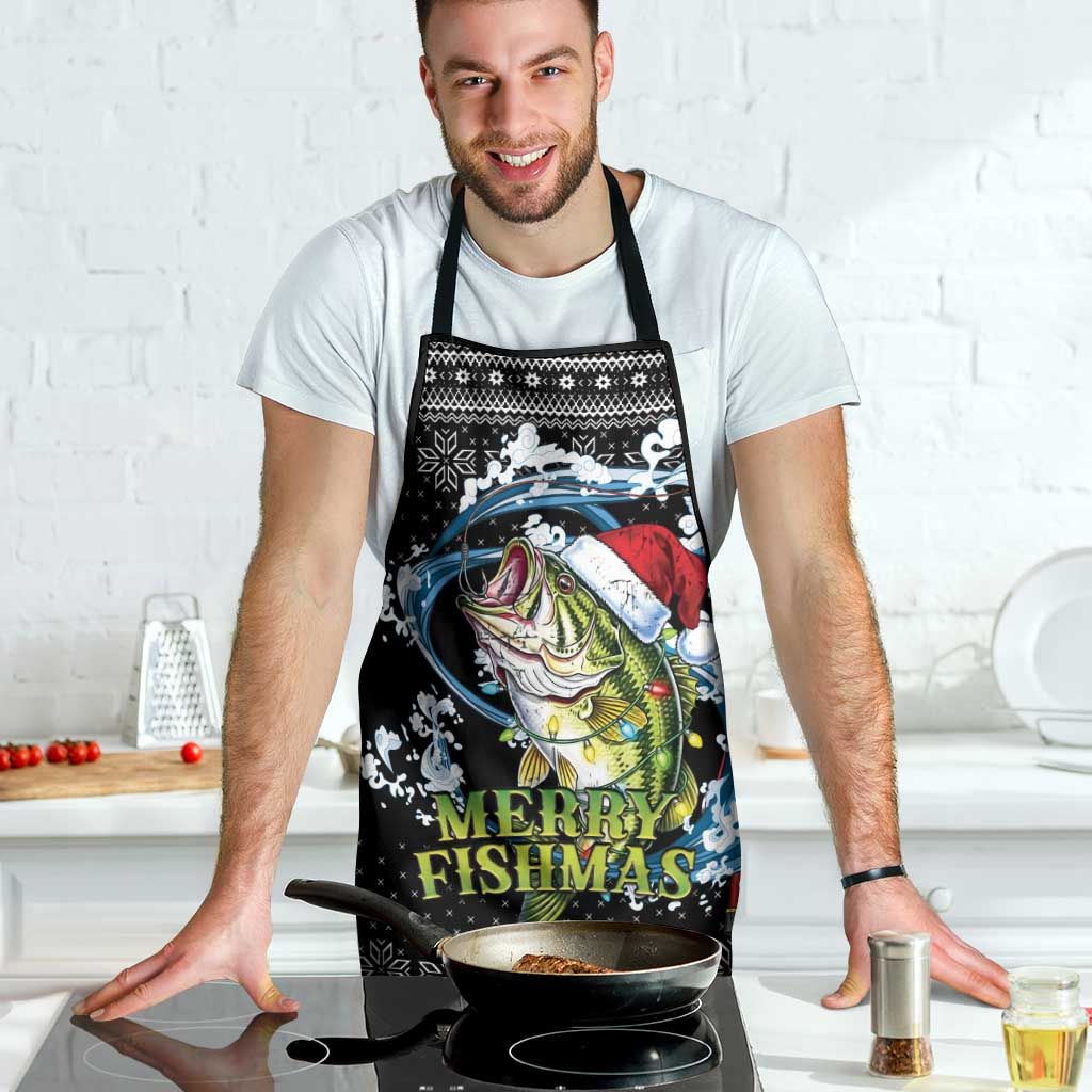 Funny Fishmas Bass Apron Fish Santa Hat Christmas Vibes - Wonder Print Shop