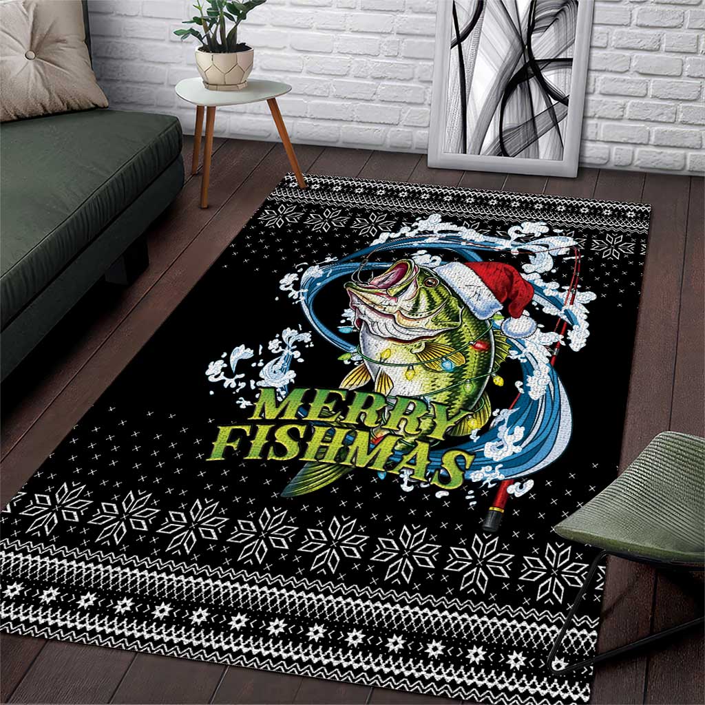 Funny Fishmas Bass Area Rug Fish Santa Hat Christmas Vibes - Wonder Print Shop