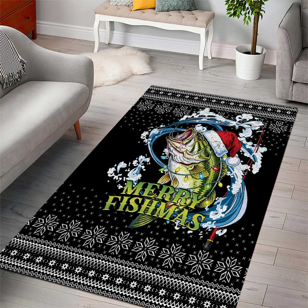 Funny Fishmas Bass Area Rug Fish Santa Hat Christmas Vibes - Wonder Print Shop