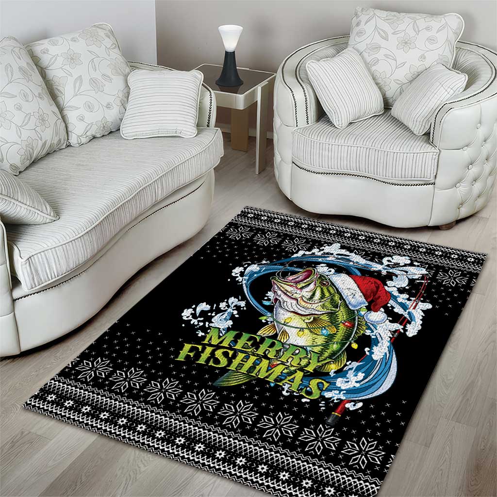 Funny Fishmas Bass Area Rug Fish Santa Hat Christmas Vibes - Wonder Print Shop