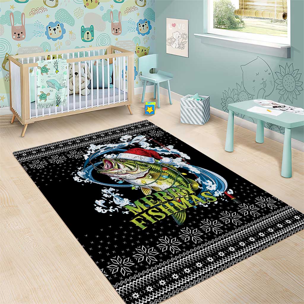 Funny Fishmas Bass Area Rug Fish Santa Hat Christmas Vibes - Wonder Print Shop