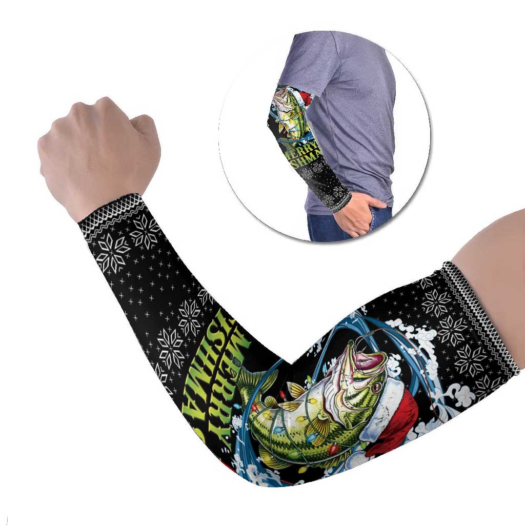 Funny Fishmas Bass Arm Sleeves Fish Santa Hat Christmas Vibes - Wonder Print Shop