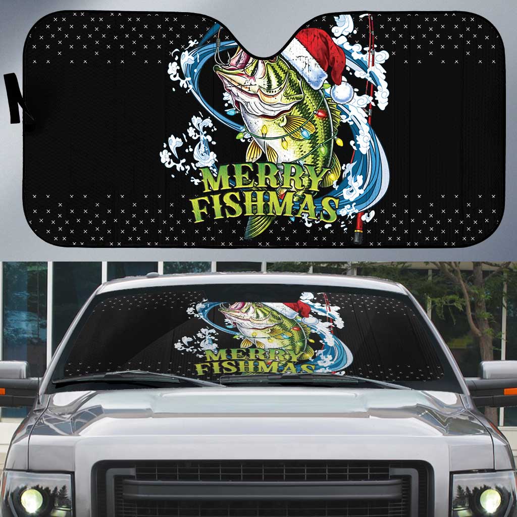 Funny Fishmas Bass Auto Sun Shade Fish Santa Hat Christmas Vibes - Wonder Print Shop
