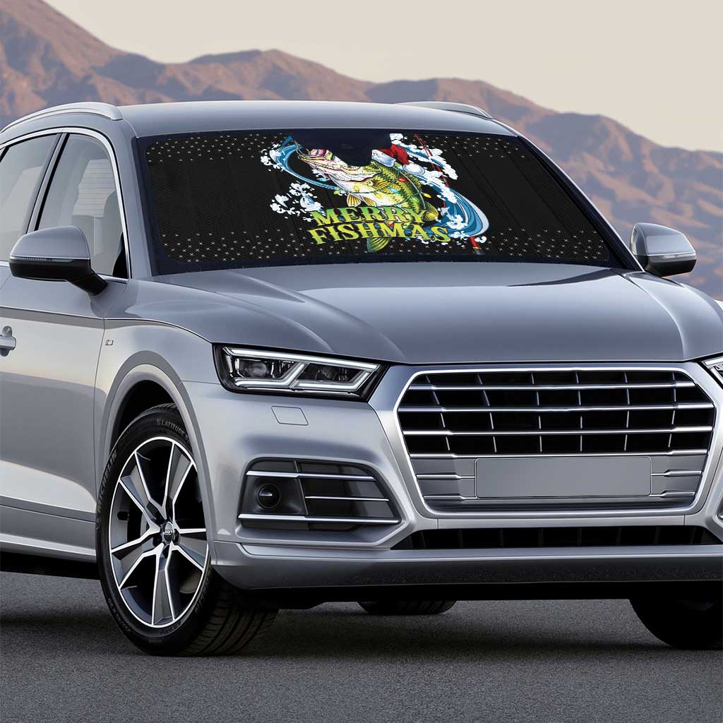Funny Fishmas Bass Auto Sun Shade Fish Santa Hat Christmas Vibes - Wonder Print Shop