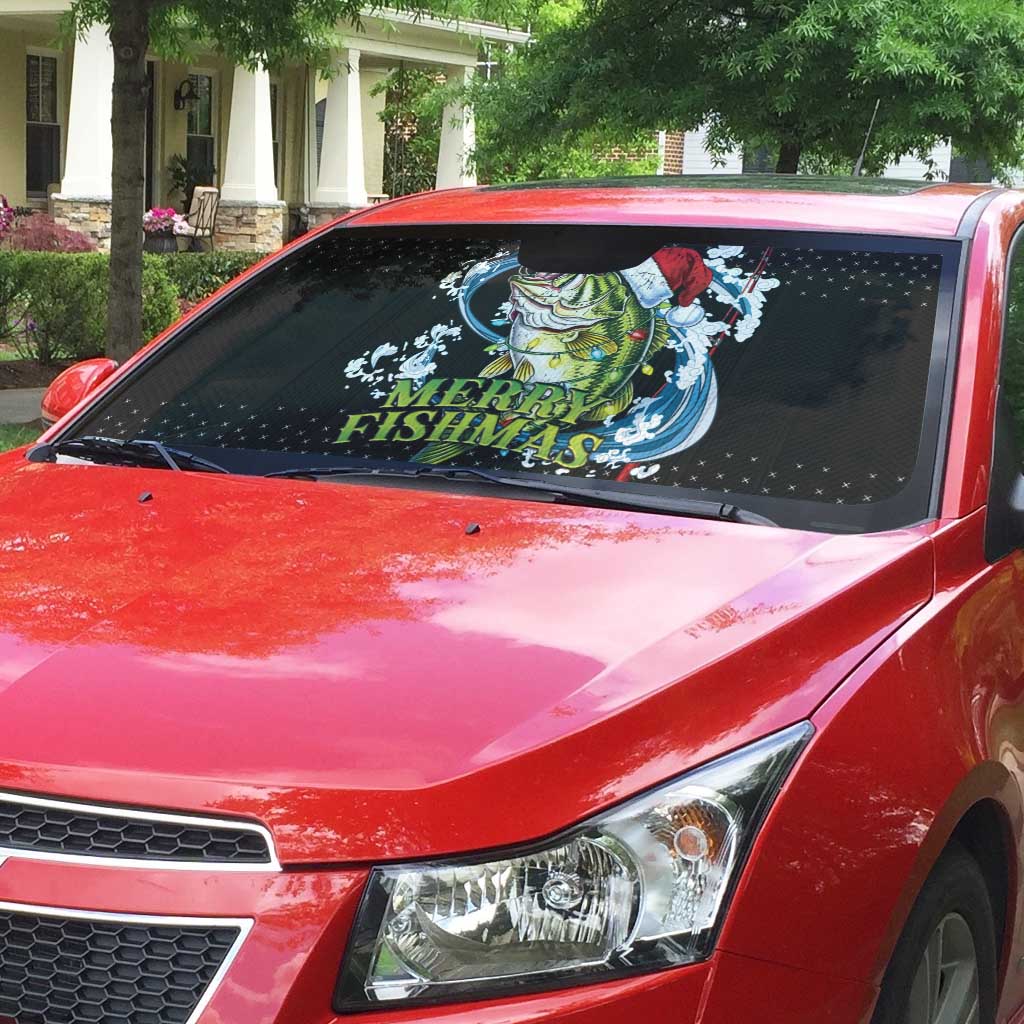 Funny Fishmas Bass Auto Sun Shade Fish Santa Hat Christmas Vibes - Wonder Print Shop