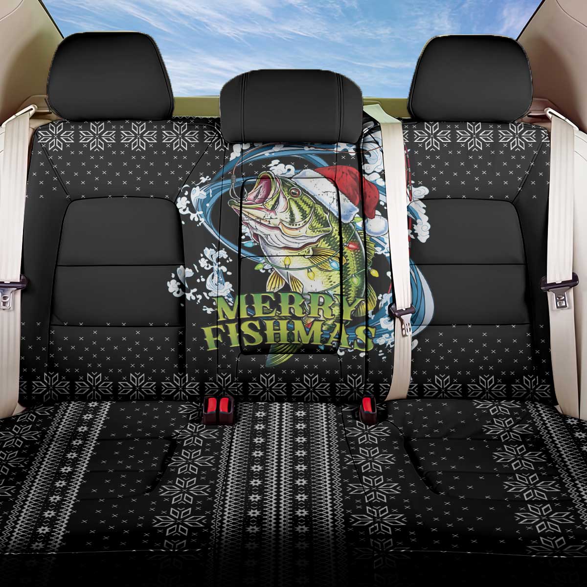 Funny Fishmas Bass Back Car Seat Cover Fish Santa Hat Christmas Vibes - Wonder Print Shop