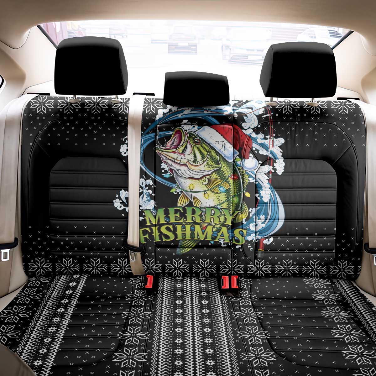 Funny Fishmas Bass Back Car Seat Cover Fish Santa Hat Christmas Vibes - Wonder Print Shop