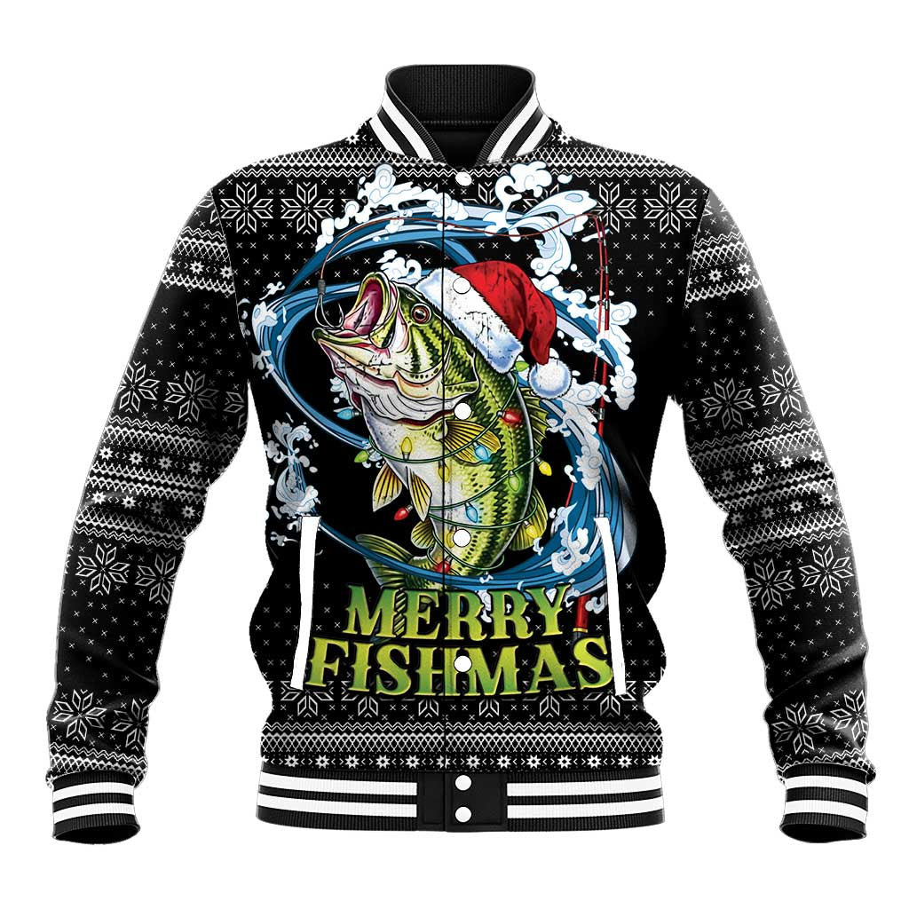 Funny Fishmas Bass Baseball Jacket Fish Santa Hat Christmas Vibes - Wonder Print Shop