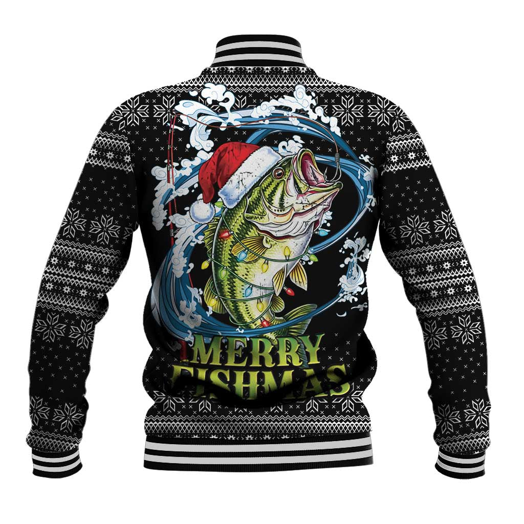Funny Fishmas Bass Baseball Jacket Fish Santa Hat Christmas Vibes - Wonder Print Shop
