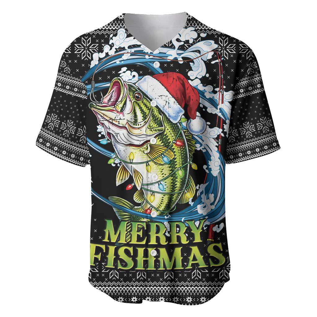 Funny Fishmas Bass Baseball Jersey Fish Santa Hat Christmas Vibes - Wonder Print Shop