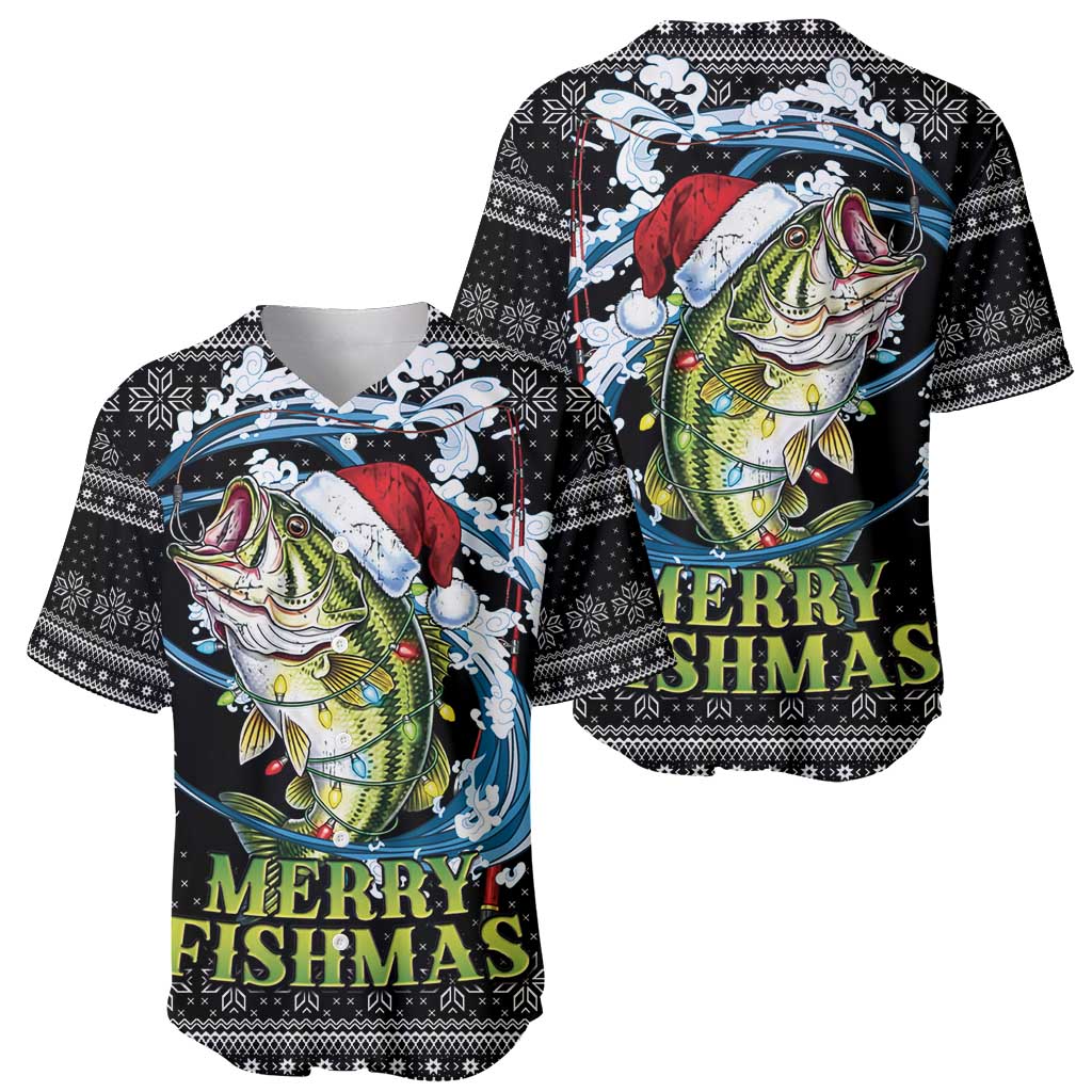 Funny Fishmas Bass Baseball Jersey Fish Santa Hat Christmas Vibes - Wonder Print Shop