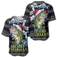 Funny Fishmas Bass Baseball Jersey Fish Santa Hat Christmas Vibes - Wonder Print Shop