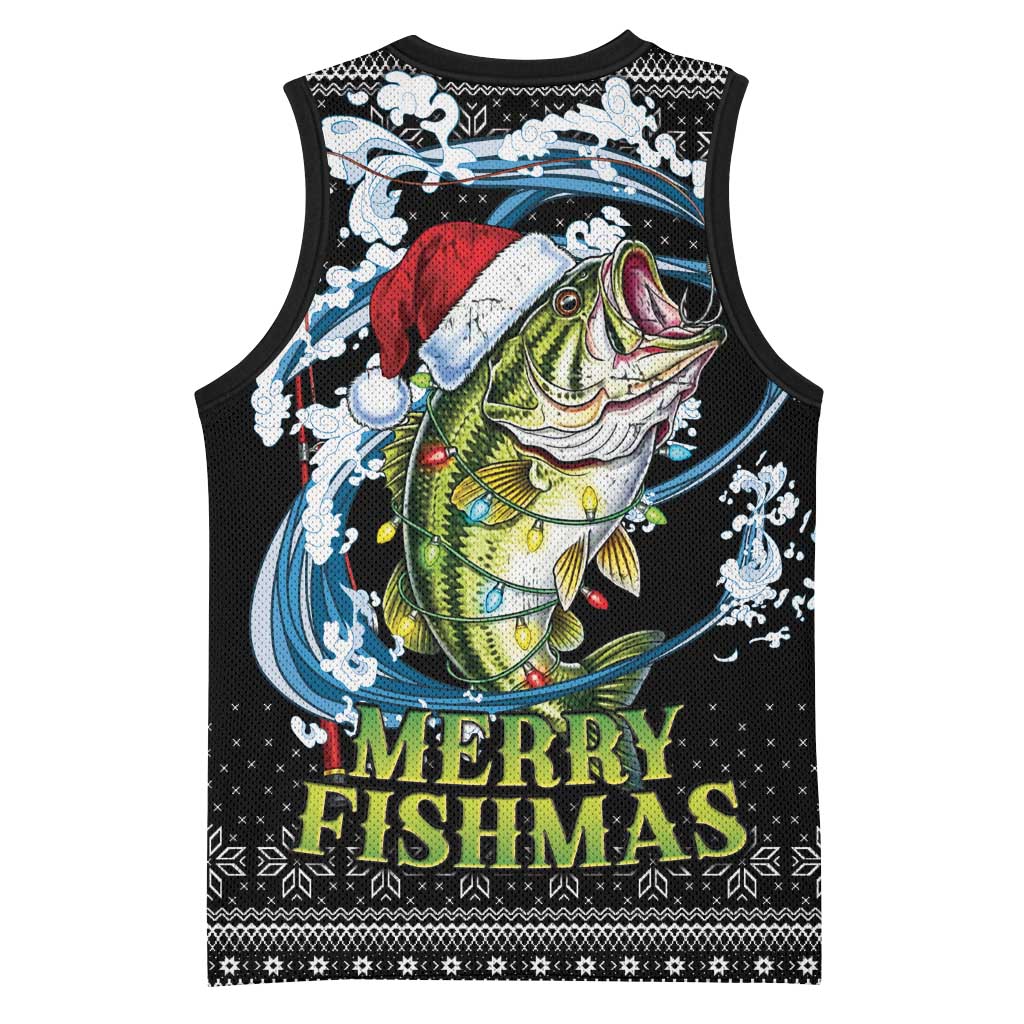 Funny Fishmas Bass Basketball Jersey Fish Santa Hat Christmas Vibes - Wonder Print Shop