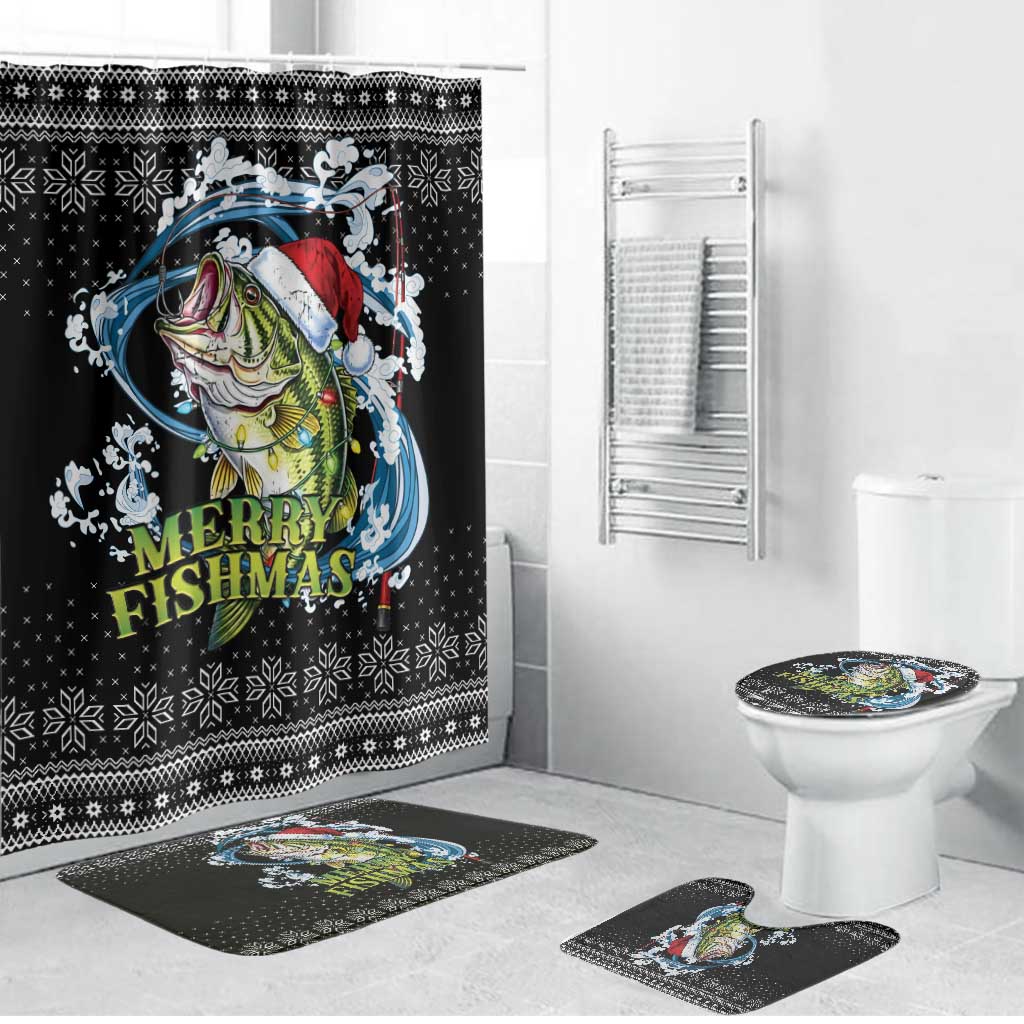 Funny Fishmas Bass Bathroom Set Fish Santa Hat Christmas Vibes - Wonder Print Shop