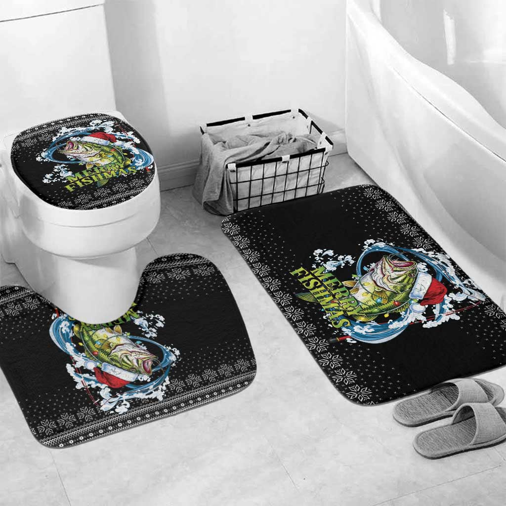 Funny Fishmas Bass Bathroom Set Fish Santa Hat Christmas Vibes - Wonder Print Shop