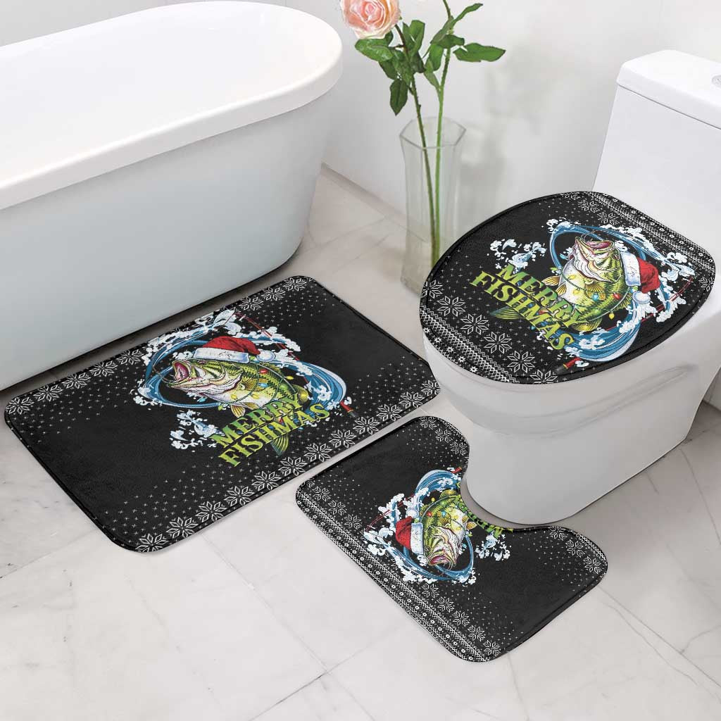 Funny Fishmas Bass Bathroom Set Fish Santa Hat Christmas Vibes - Wonder Print Shop
