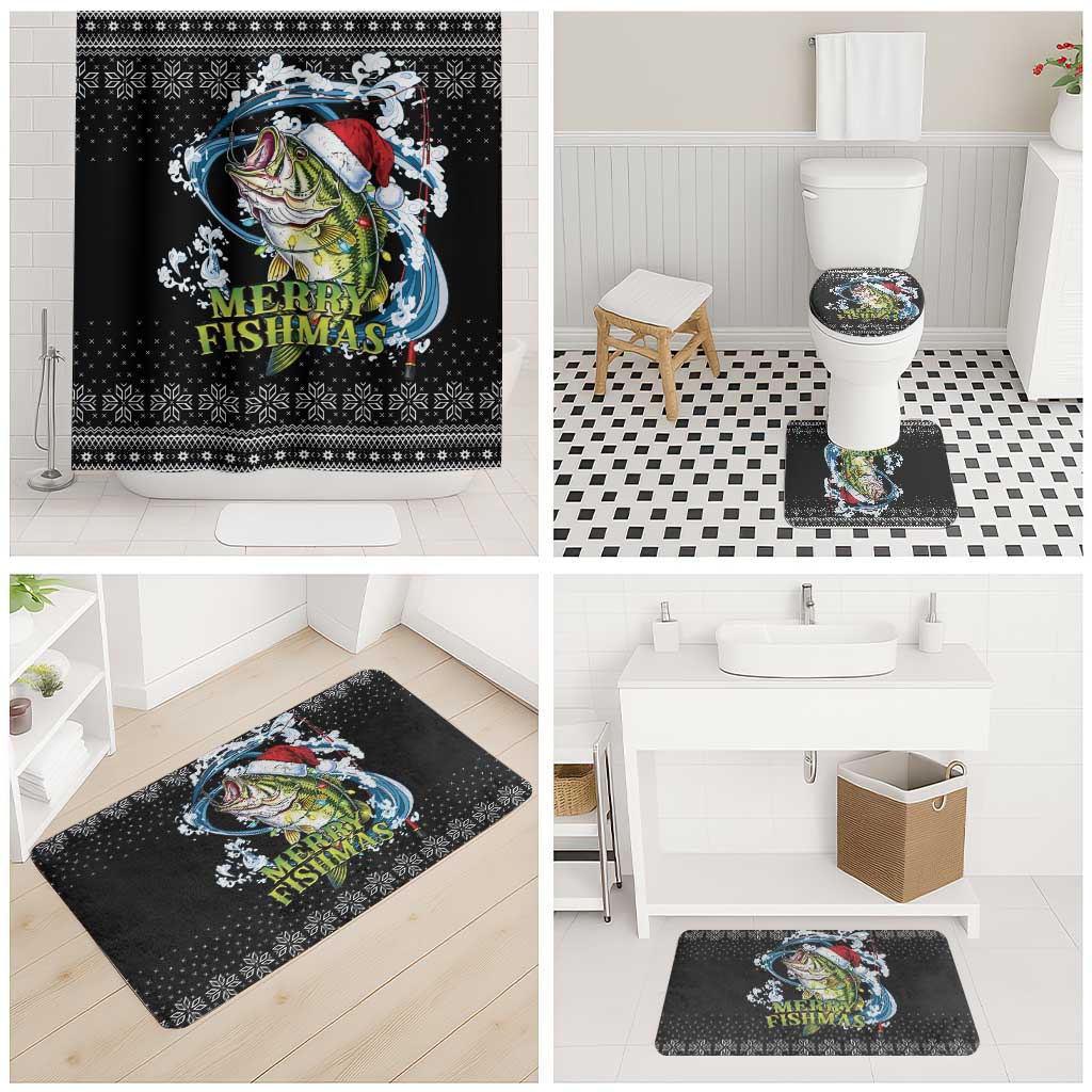 Funny Fishmas Bass Bathroom Set Fish Santa Hat Christmas Vibes - Wonder Print Shop