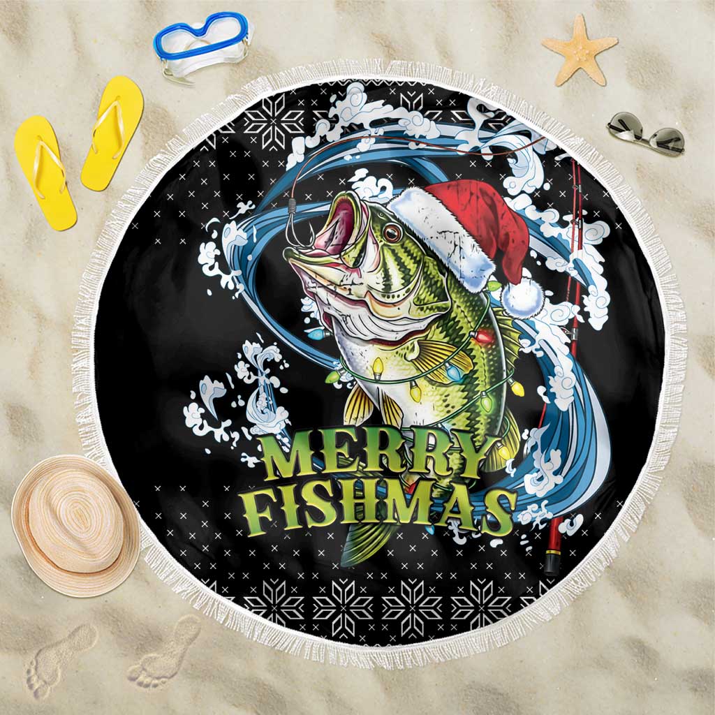 Funny Fishmas Bass Beach Blanket Fish Santa Hat Christmas Vibes - Wonder Print Shop