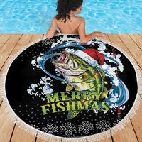 Funny Fishmas Bass Beach Blanket Fish Santa Hat Christmas Vibes - Wonder Print Shop