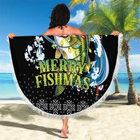 Funny Fishmas Bass Beach Blanket Fish Santa Hat Christmas Vibes - Wonder Print Shop