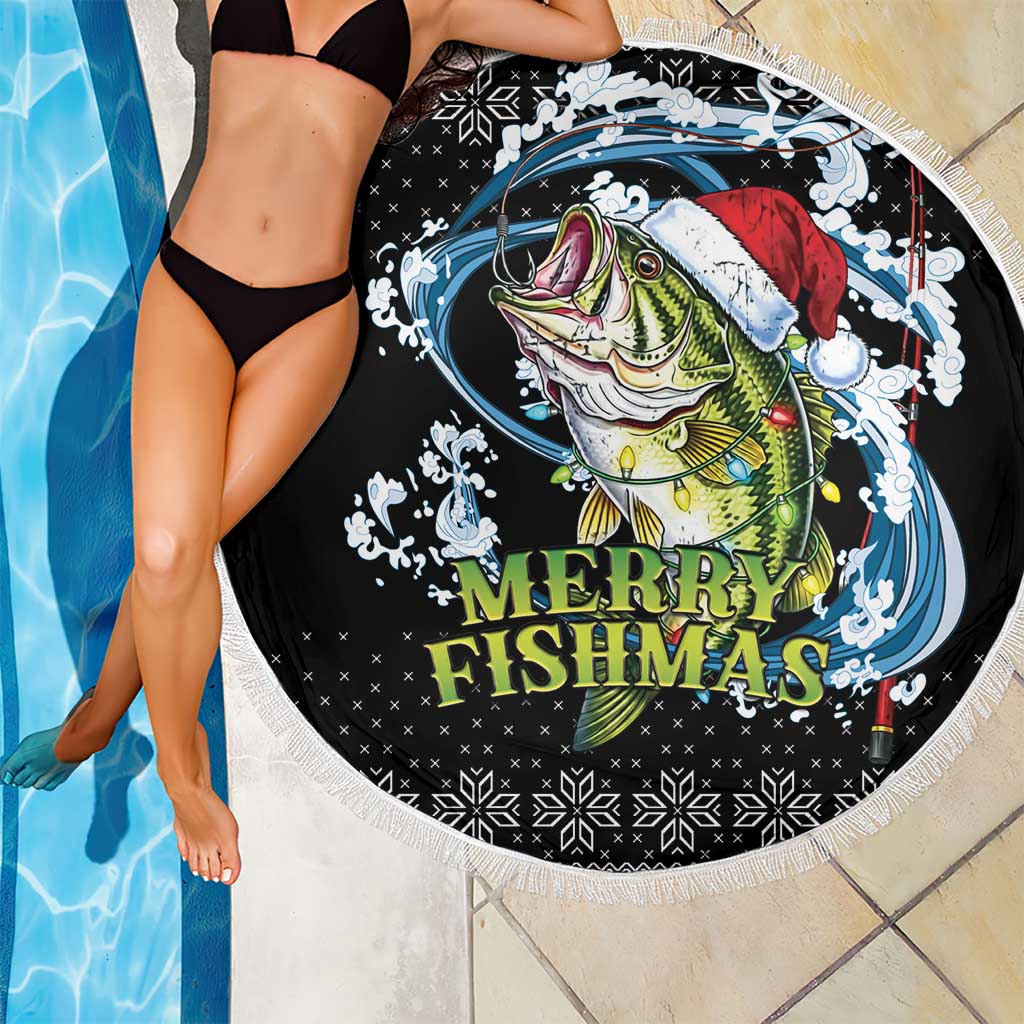 Funny Fishmas Bass Beach Blanket Fish Santa Hat Christmas Vibes - Wonder Print Shop