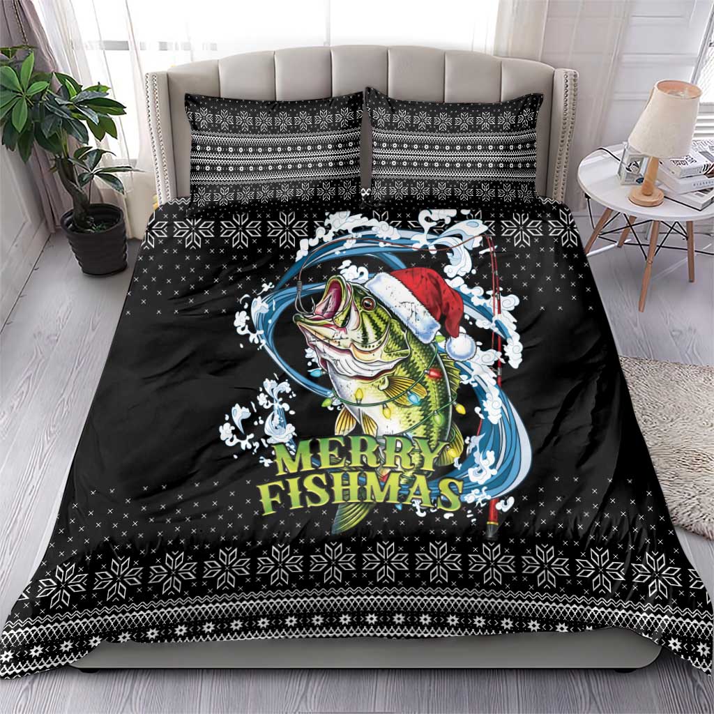 Funny Fishmas Bass Bedding Set Fish Santa Hat Christmas Vibes - Wonder Print Shop
