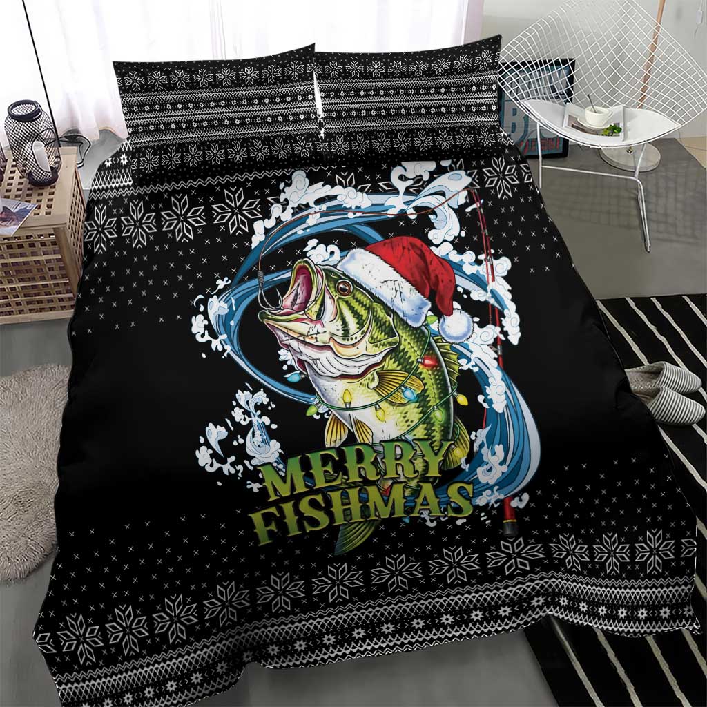 Funny Fishmas Bass Bedding Set Fish Santa Hat Christmas Vibes - Wonder Print Shop