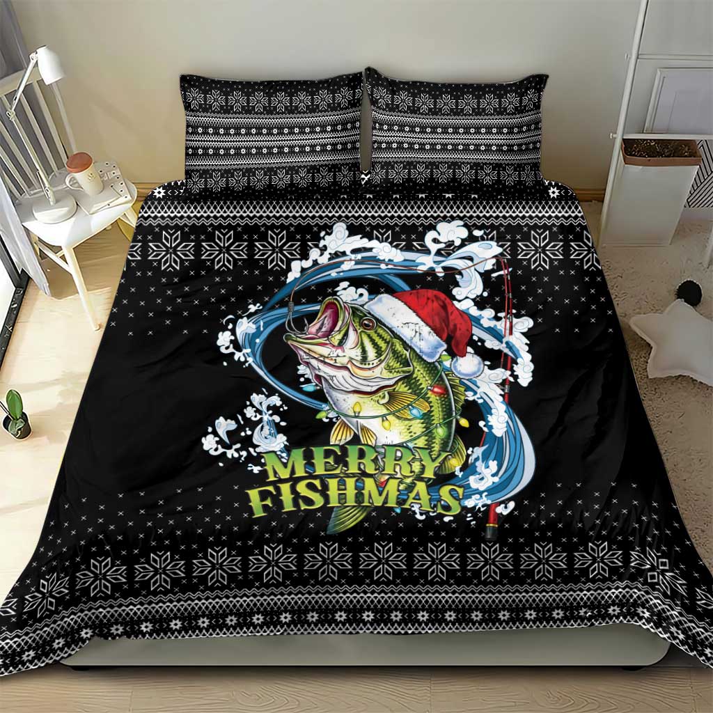 Funny Fishmas Bass Bedding Set Fish Santa Hat Christmas Vibes - Wonder Print Shop