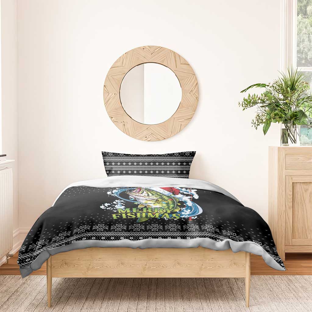 Funny Fishmas Bass Bedding Set Fish Santa Hat Christmas Vibes - Wonder Print Shop