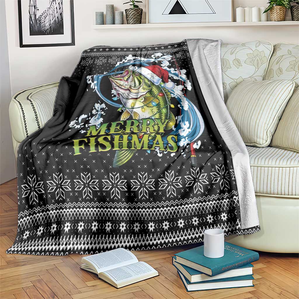 Funny Fishmas Bass Blanket Fish Santa Hat Christmas Vibes - Wonder Print Shop