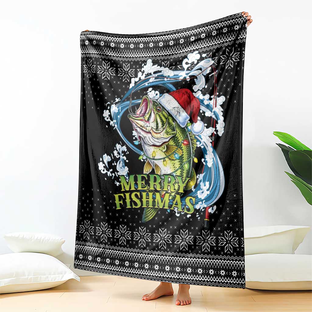 Funny Fishmas Bass Blanket Fish Santa Hat Christmas Vibes - Wonder Print Shop
