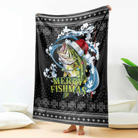 Funny Fishmas Bass Blanket Fish Santa Hat Christmas Vibes - Wonder Print Shop