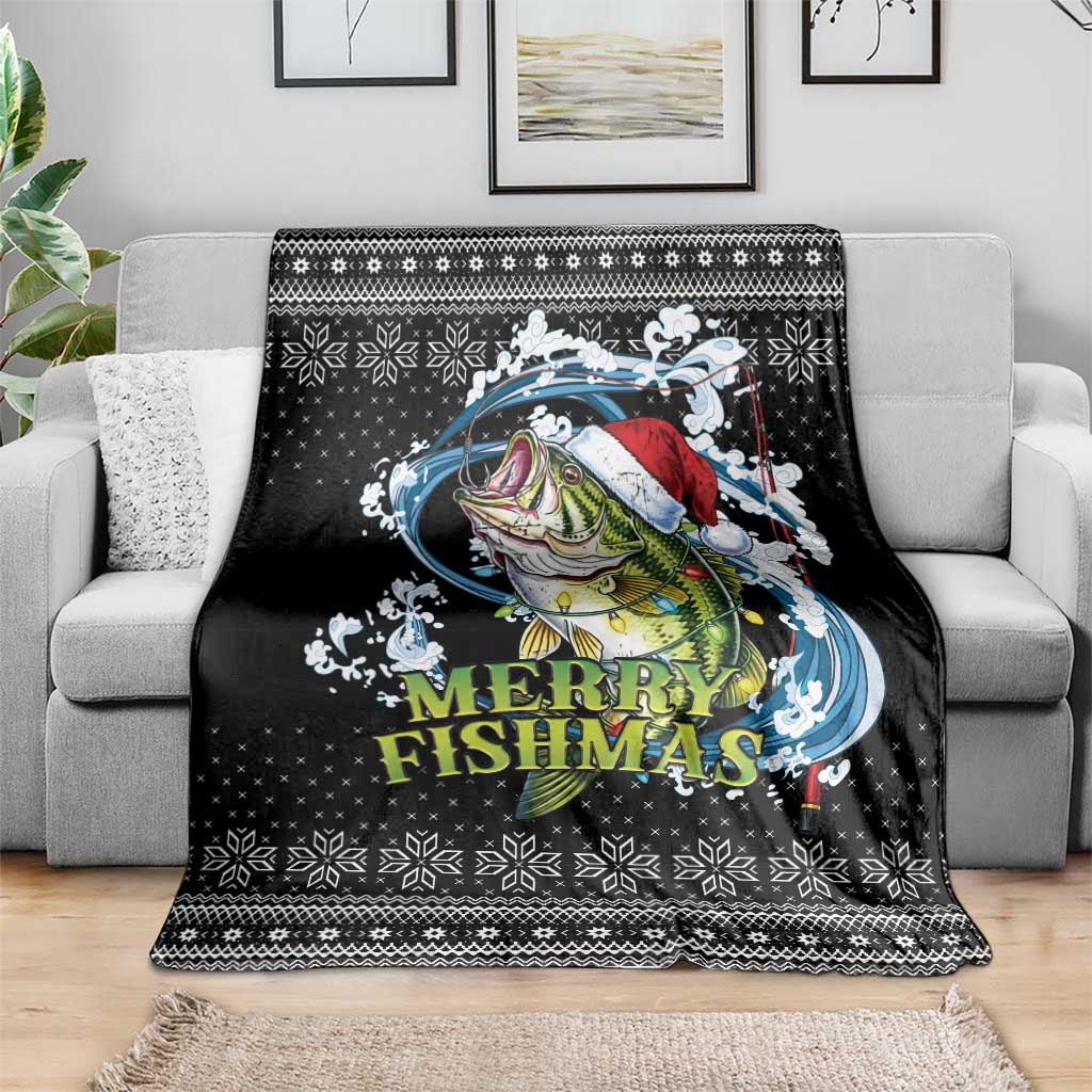Funny Fishmas Bass Blanket Fish Santa Hat Christmas Vibes - Wonder Print Shop