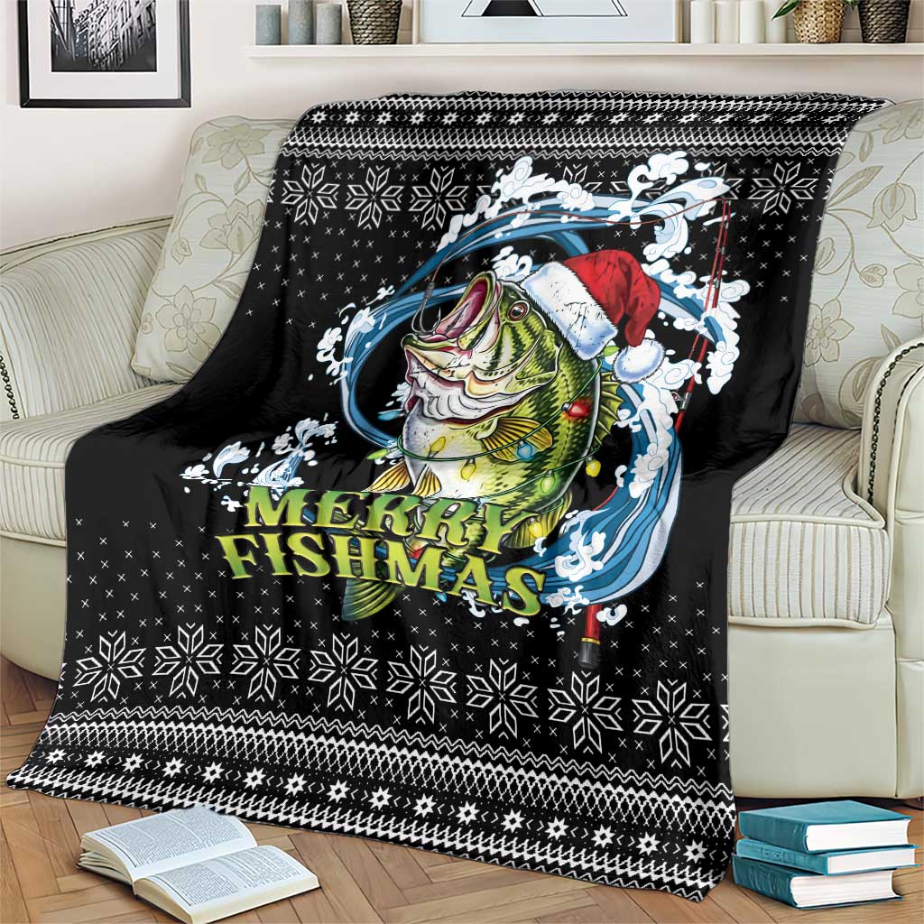 Funny Fishmas Bass Blanket Fish Santa Hat Christmas Vibes - Wonder Print Shop