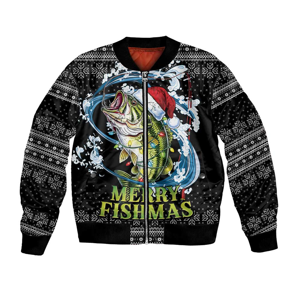 Funny Fishmas Bass Bomber Jacket Fish Santa Hat Christmas Vibes - Wonder Print Shop