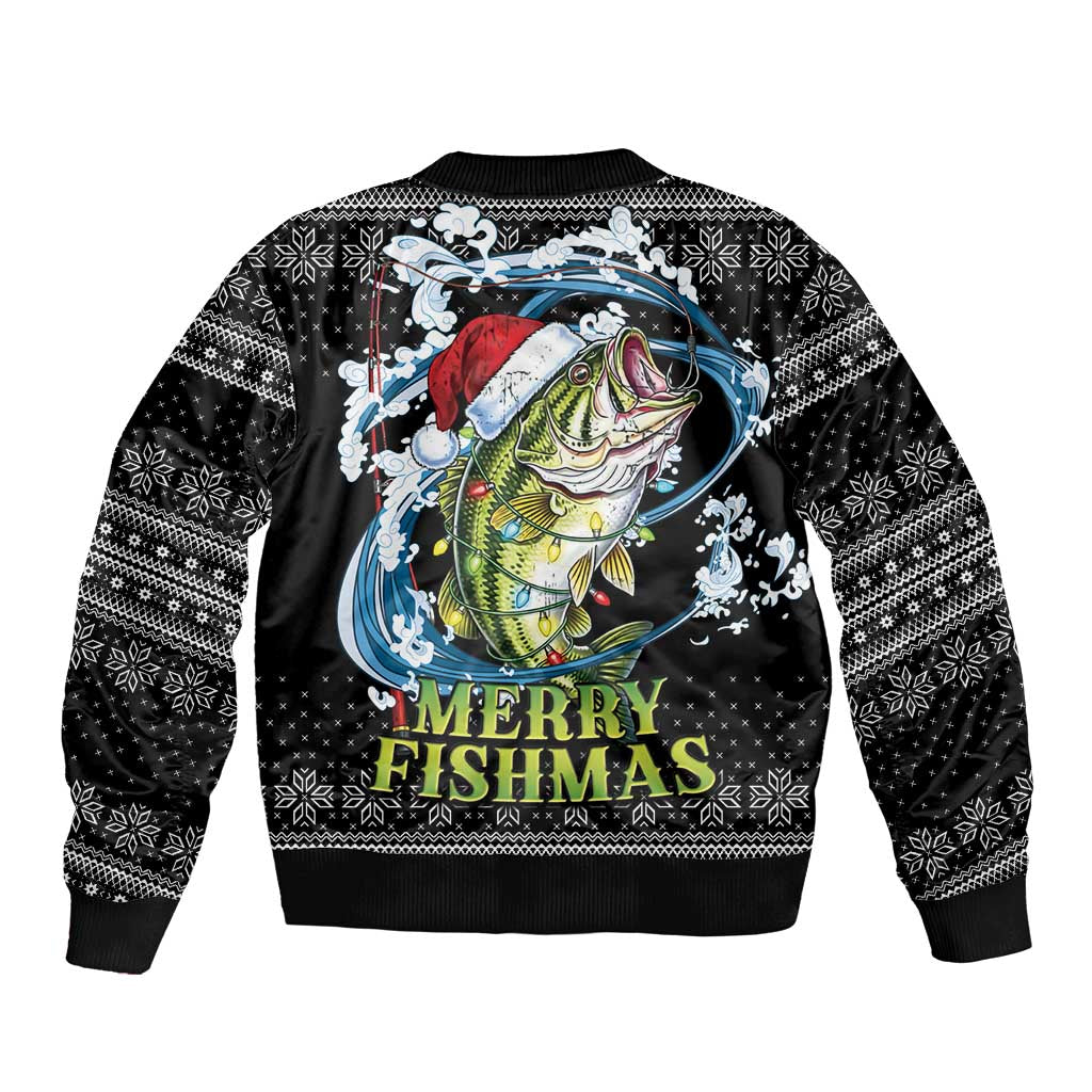 Funny Fishmas Bass Bomber Jacket Fish Santa Hat Christmas Vibes - Wonder Print Shop