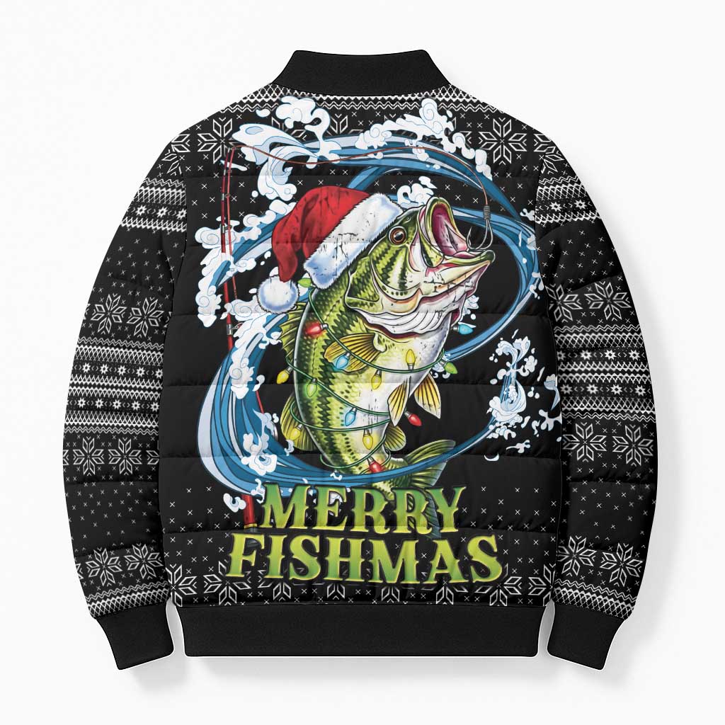 Funny Fishmas Bass Bomber Puffer Jacket Fish Santa Hat Christmas Vibes - Wonder Print Shop