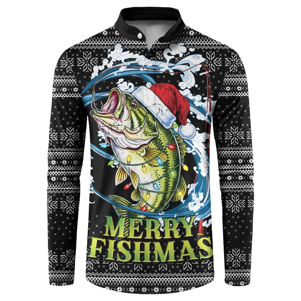Funny Fishmas Bass Button Sweatshirt Fish Santa Hat Christmas Vibes - Wonder Print Shop