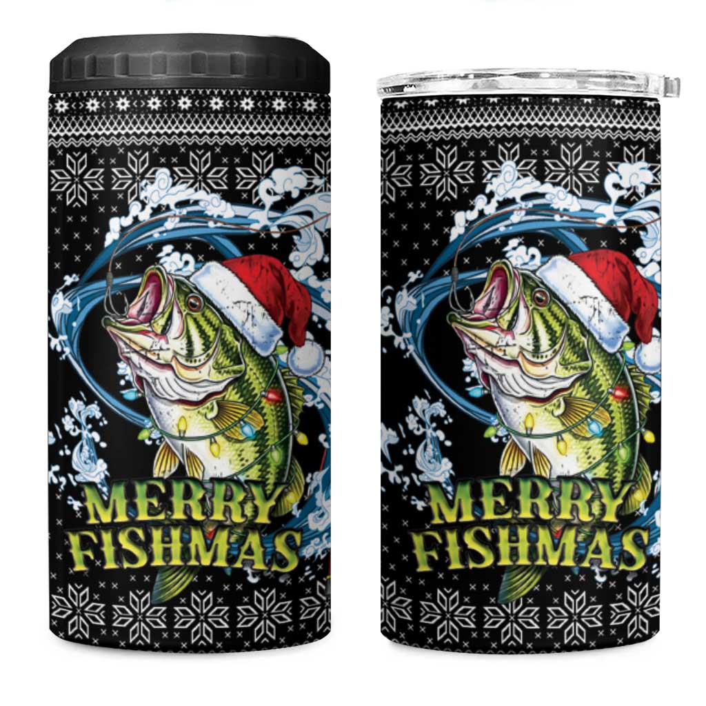 Funny Fishmas Bass 4 in 1 Can Cooler Tumbler Fish Santa Hat Christmas Vibes - Wonder Print Shop