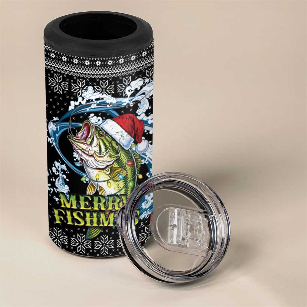 Funny Fishmas Bass 4 in 1 Can Cooler Tumbler Fish Santa Hat Christmas Vibes - Wonder Print Shop
