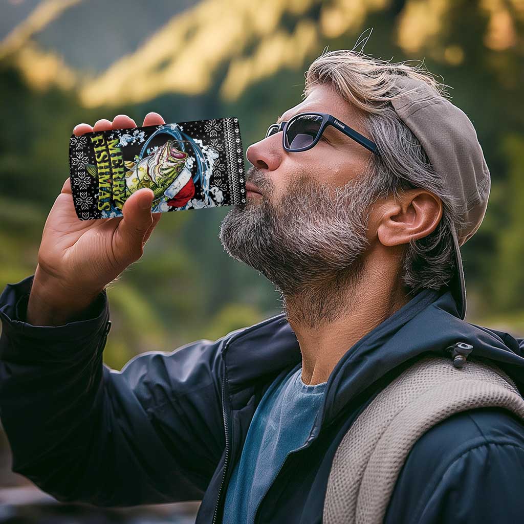 Funny Fishmas Bass 4 in 1 Can Cooler Tumbler Fish Santa Hat Christmas Vibes - Wonder Print Shop