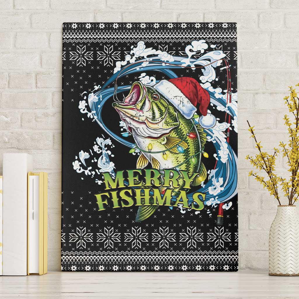 Funny Fishmas Bass Canvas Wall Art Fish Santa Hat Christmas Vibes - Wonder Print Shop