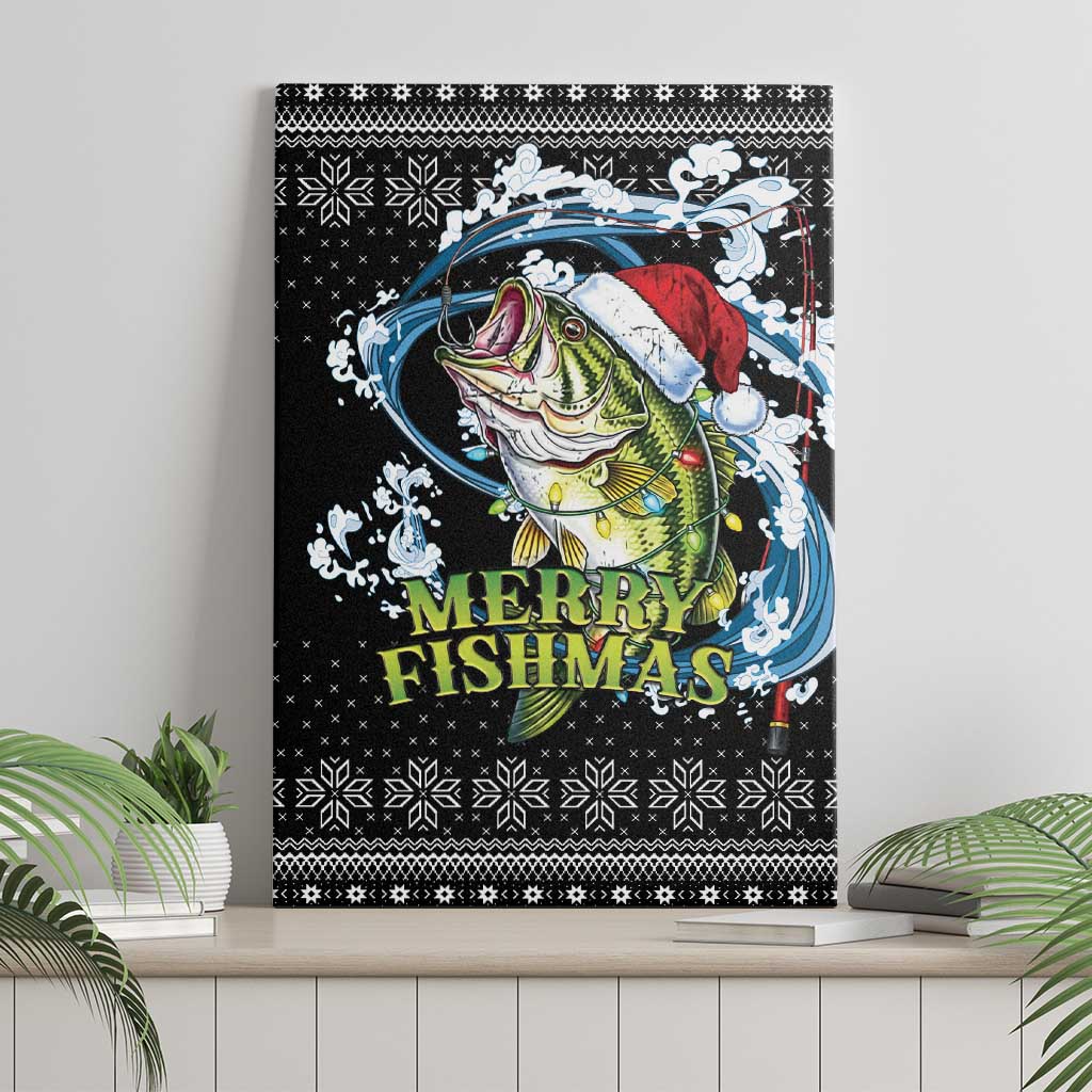 Funny Fishmas Bass Canvas Wall Art Fish Santa Hat Christmas Vibes - Wonder Print Shop