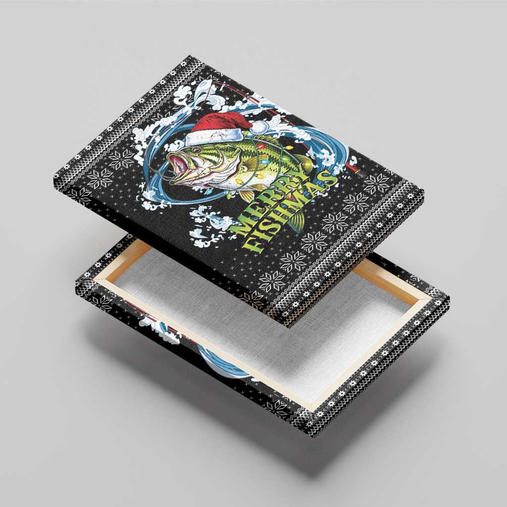 Funny Fishmas Bass Canvas Wall Art Fish Santa Hat Christmas Vibes - Wonder Print Shop