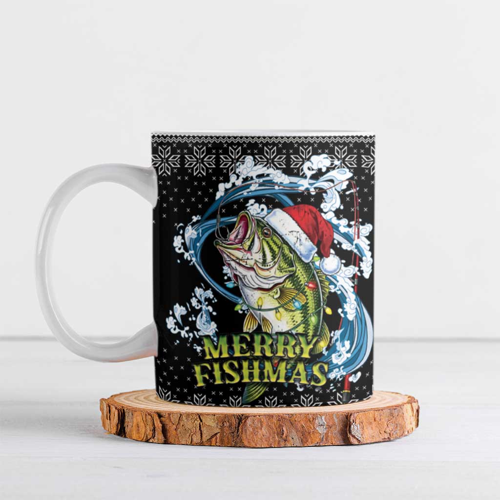 Funny Fishmas Bass Ceramic Mug Fish Santa Hat Christmas Vibes - Wonder Print Shop