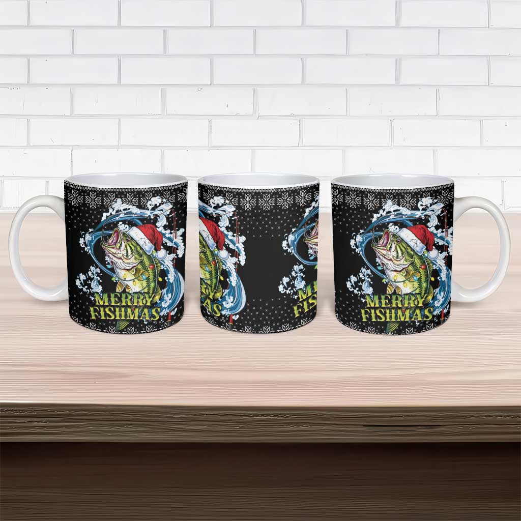 Funny Fishmas Bass Ceramic Mug Fish Santa Hat Christmas Vibes - Wonder Print Shop
