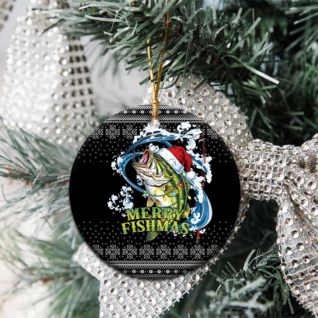 Funny Fishmas Bass Ceramic Ornament Fish Santa Hat Christmas Vibes - Wonder Print Shop
