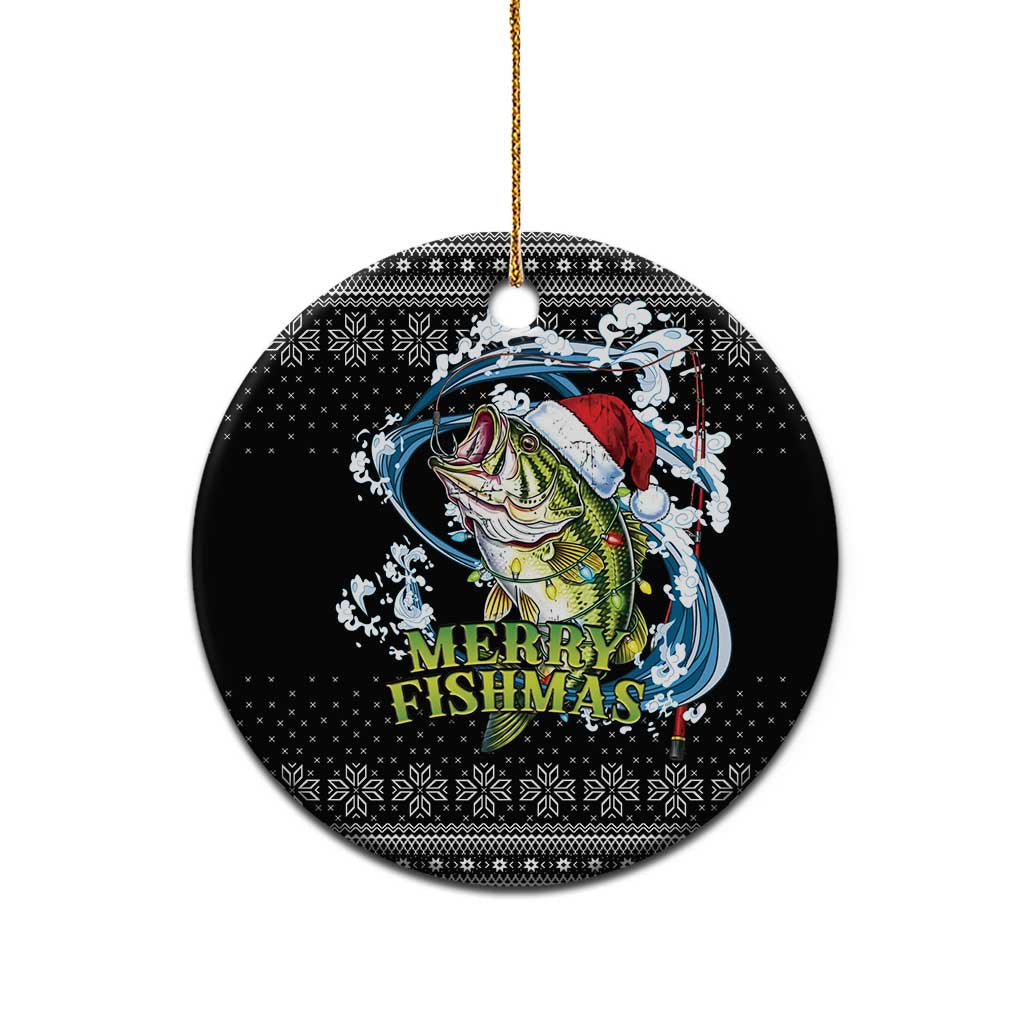 Funny Fishmas Bass Ceramic Ornament Fish Santa Hat Christmas Vibes - Wonder Print Shop