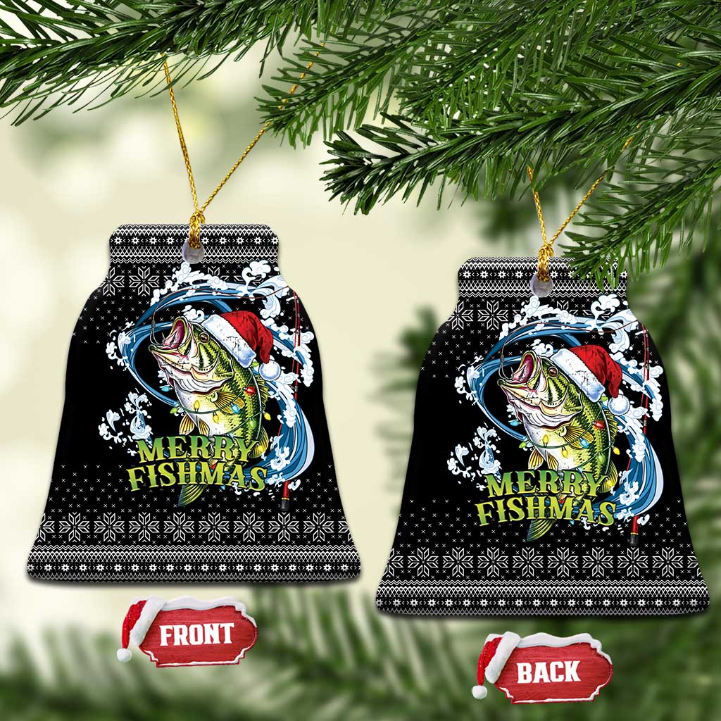 Funny Fishmas Bass Ceramic Ornament Fish Santa Hat Christmas Vibes - Wonder Print Shop
